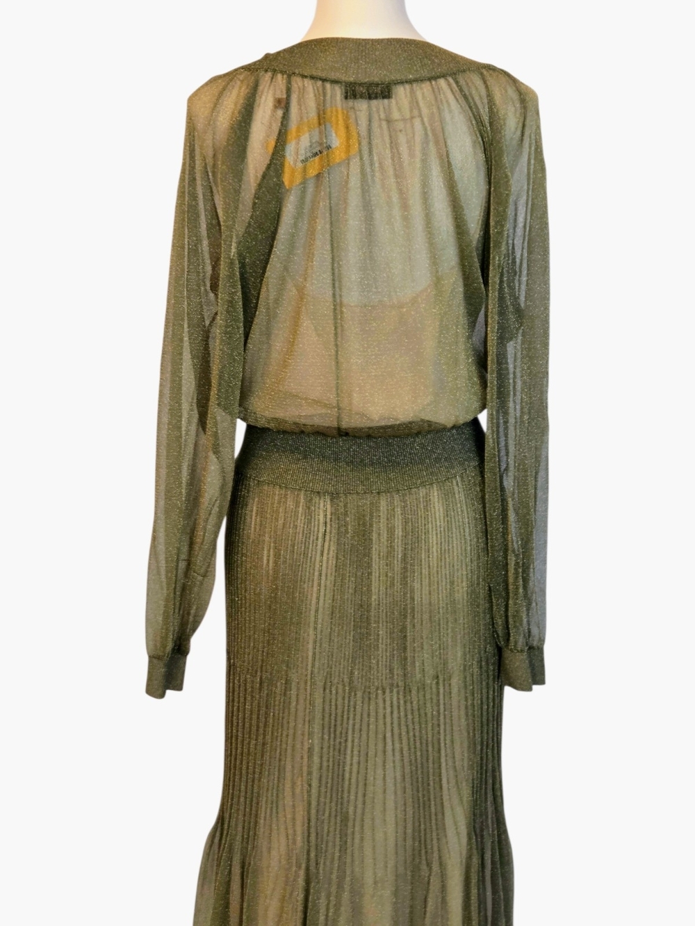 Missoni Olive Green Metallic Pleated Maxi Dress With Lurex Designer MSRP $4130 - Picture 10 of 16